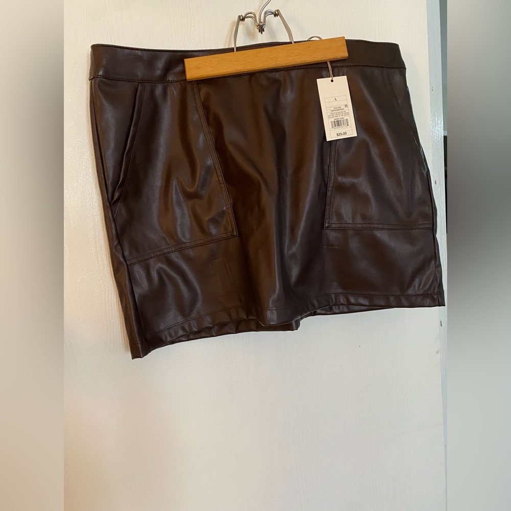 Burgundy Brown Faux Leather Skirt Size L